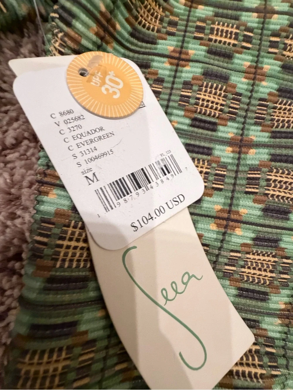 NWT new medium free people seea palomar crop top rashgaurd green pattern surf